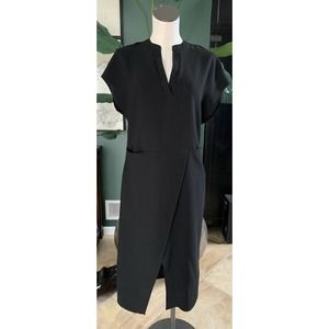 selected femme women 36 Black Crepe cap sleeve V-neck Faux wrap midi dress D